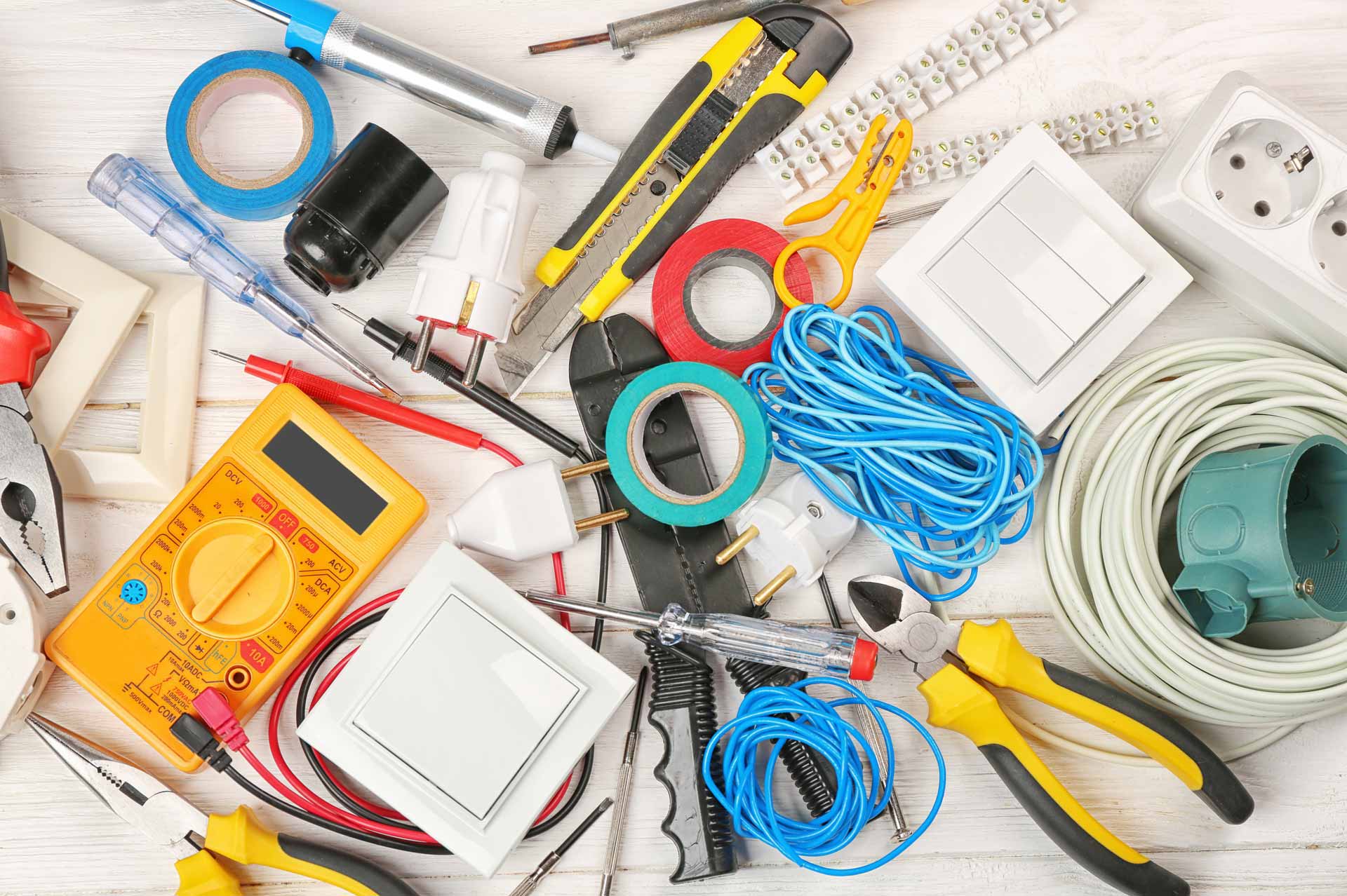 Various electrical components lying on an electrical schematic 